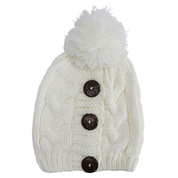 Cable Knit Slouchy Beanie Hat With Button Trim - Picture 5 of 6